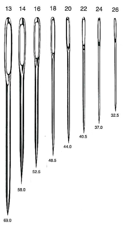 Aguja de Coser a Mano Ojo Largo Dorado 3/9. Tubo de 20 unidades