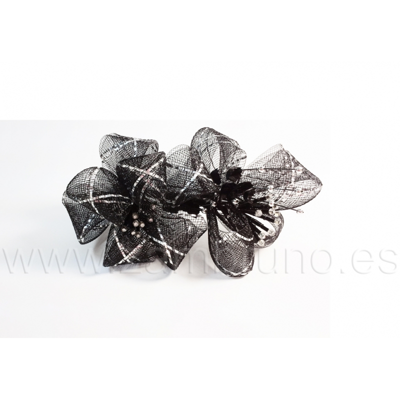 FLOR PRENDIDO 10525 NEGRO+PLATA